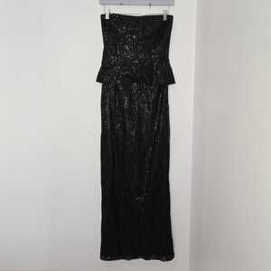 Lauren by Ralph Lauren Strapless Black Sequin Dress Size 4 Peplum Gown Formal